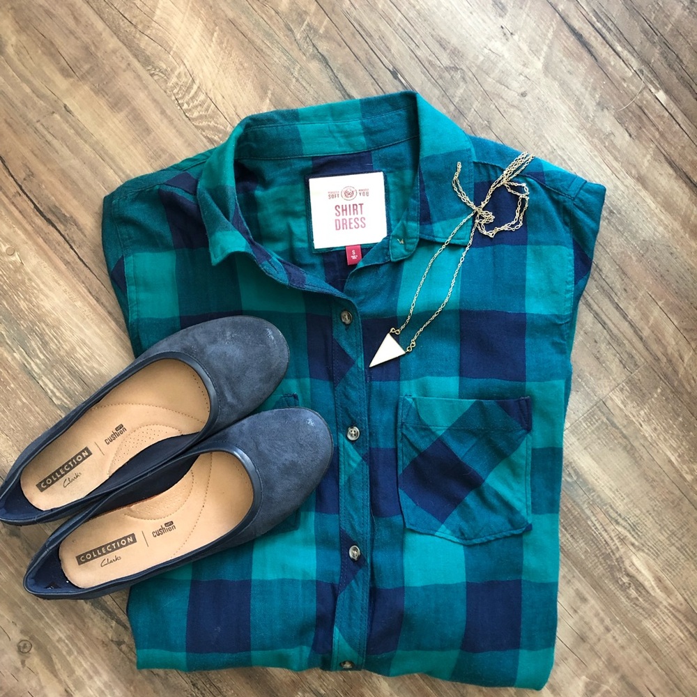 SO Plaid T-Shirt Dress - Blue and Green